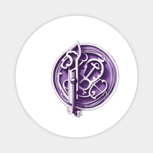 Enchanted Sword and Keys Emblem Design in Purple No. 490 Magnet